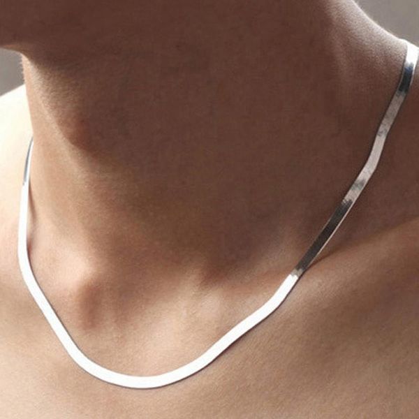 

pendant necklaces 925 silver 4mm flat super soft snake chain necklace 45cm / 50cm for men & women, fashion short paragraph clavicle