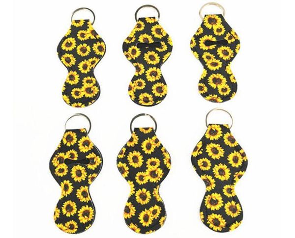 

sunflower style stock neoprene keychain chapstick holder for sale factory wholesale 100pc/200pc/300pc/500pc/1000pc party favor