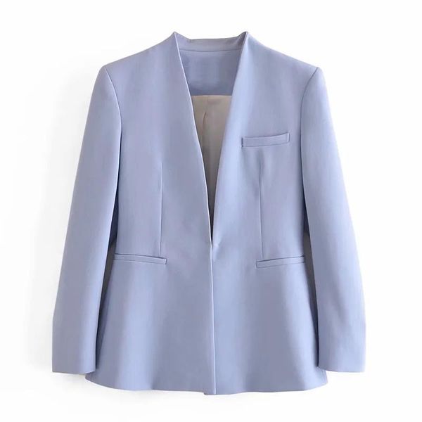 

women's suits & blazers 2021 women autumn fashion solid blue coat vintage long sleeve office ladies casual simple slim chic top, White;black
