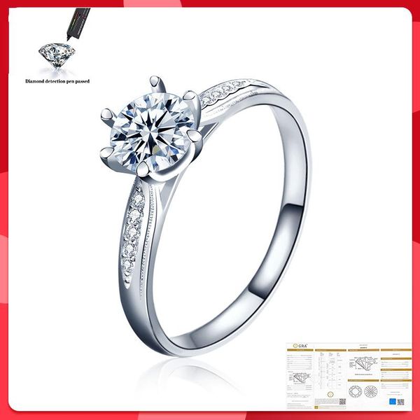 

cluster rings classic style 925 sterling silver ring 1ct d color single row drill moissanite jewelry anniversary, Golden;silver