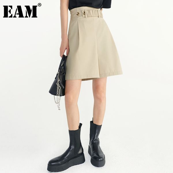 

[eam] women khaki big size button wide leg shorts high waist loose fit trousers fashion spring summer 1dd5997 210512, White;black