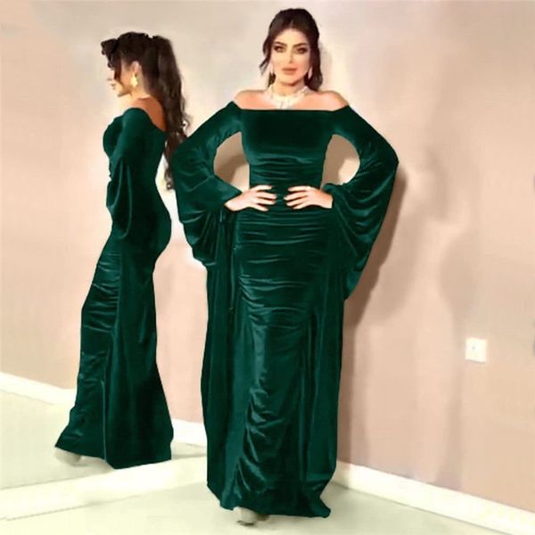 

elegant arabic style evening dress unique design long sleeve off the shoulder velvet prom gown for formal occasions custom made, Black;red