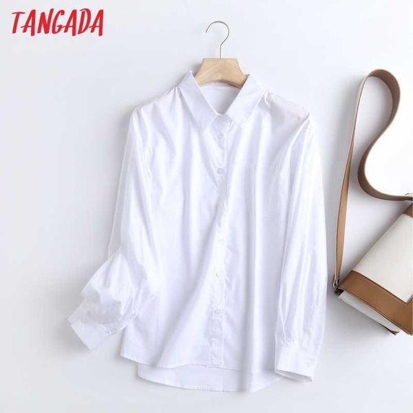 

tangada women basic oversized white shirts long sleeve solid turn down collar elegant office ladies work wear blouses bc24 210609