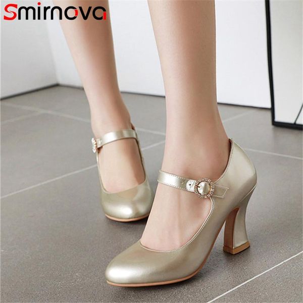 

dress shoes smirnova 2021 arrive women pumps round toe spring summer single buckle solid colors simple mary jane ladies, Black