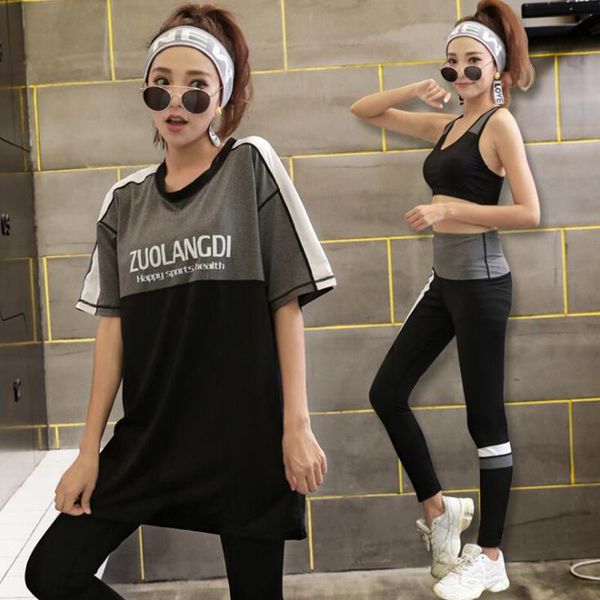 

yoga outfits plus size 3xl 4xl casual sports suit women loose comfortable quick dry workout clothes 3 pcs/set sets bra+t shirt+leggings, White;red
