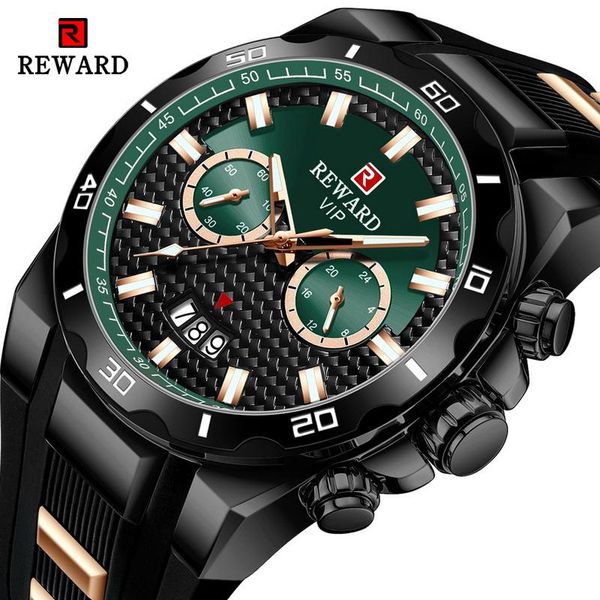 

wristwatches reward mens watches fashion silicone sport quartz watch men chronograph waterproof wrist erkek kol saati, Slivery;brown