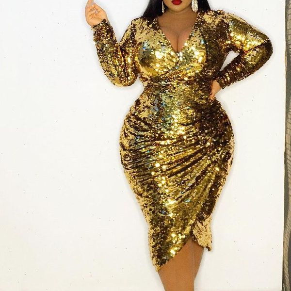 

women dress plus size golden sequins v neck long sleeve club dresses party night vestidos cocktai, Black;gray