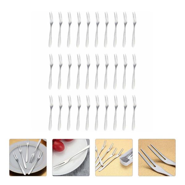 

forks 30 pcs two prongs fruit practical appetizer fork stainless steel tableware