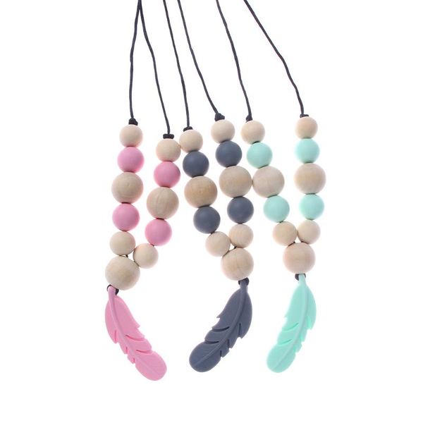 

pendant necklaces baby silicone necklace feather chewing toy gifts beads pacifier clip, Silver