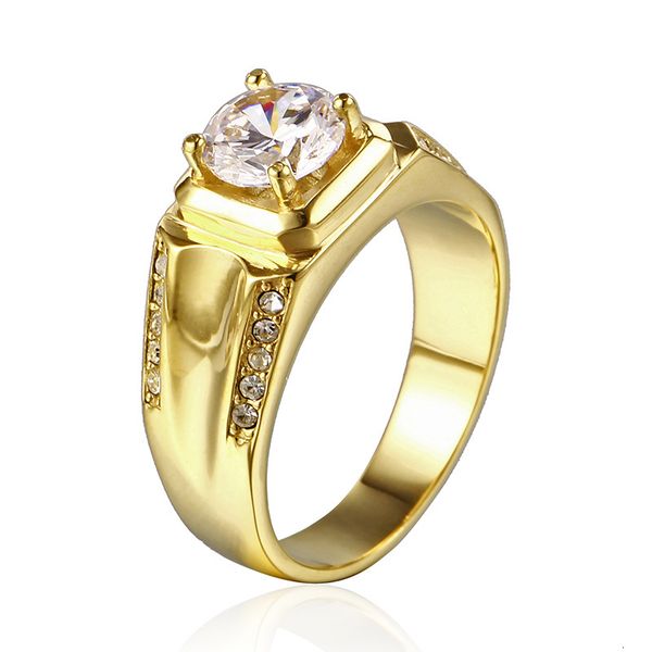 

ring fashion men's wedding simulation set with zircon titanium steel ring, Silver