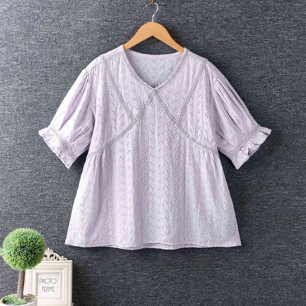 

women's t-shirt lamtrip unique retro mori goirl handmade embroidery hollow out short sleeve cotton tee women 2021 sum, White