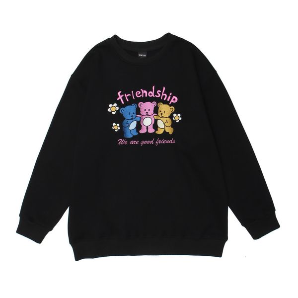 

sweatshirts guochao cartoon bear embroidered pullover for men hoodie, Black