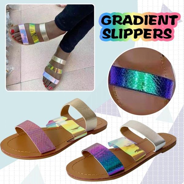 

slippers women flat bottom fashion one line open toe summer casual sandals breathable comfort bohemia beach shoes plus size, Black
