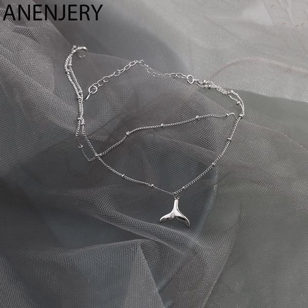 

anenjery 925 sterling silver double layer mermaid tail anklet bracelet fish tail foot anklets for women summer jewelry s-b331, Red;blue