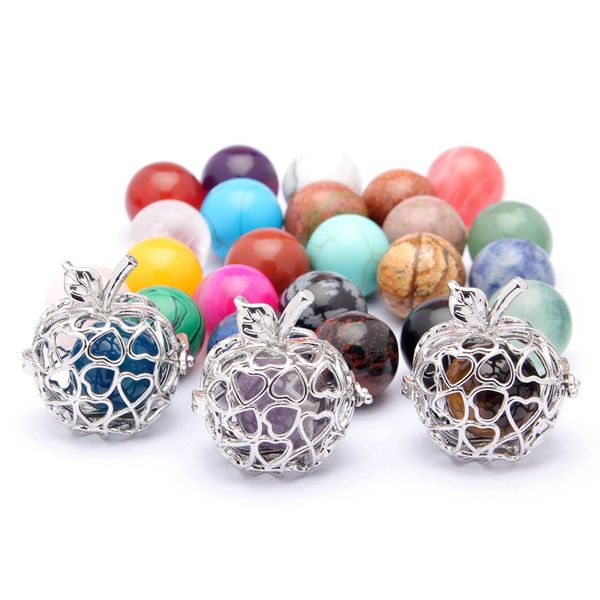 

natural stone crystal agate alloy detachable pendant necklace heart pattern arabesquitic apple shaped hangings accessories european american, Silver