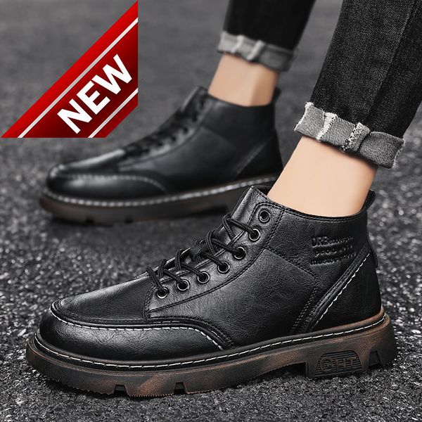 

martin men's autumn high leather boots british style ins medium black shoes waterproof tooling