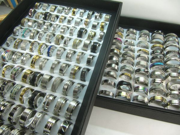 

wholesale 50 pcs mix lot stainless steel rings fashion jewelry party weeding ring random style, Golden;silver