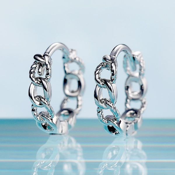 

hoop & huggie huitan minimalist small earrings for women/men chain linked design metal silver color versatile cool earring trendy jewelry, Golden;silver