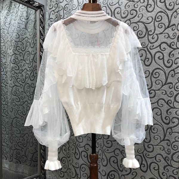 

sweaters spring autumn women sheer mesh knitting patchwork long sleeve white black basic female casual sweaters