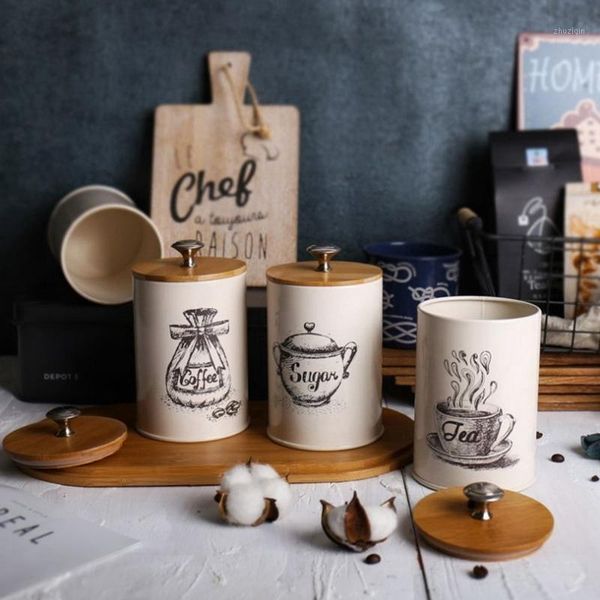 

storage bottles & jars 3 pieces metal canisters set dry food container for kitchen counter, tea sugar coffee canister
