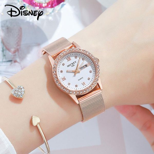 

wristwatches ladies quartz watch for women calendar steel mesh band wristwatch female leather strap hour rosegold time girl gift teen top, Slivery;brown