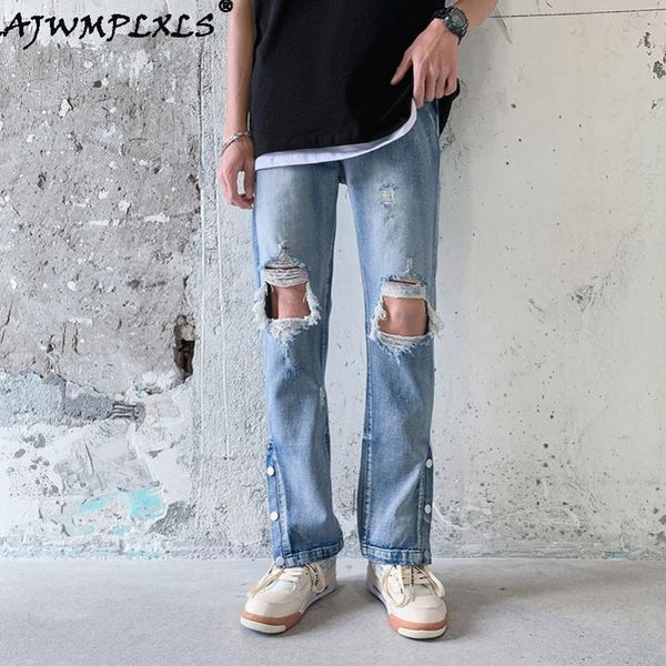 

men's jeans spring summer tide ripped loose korean style trend blue feeling comfortable straight-leg pants streetwear male