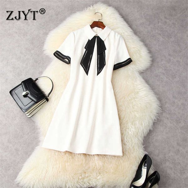 

runway fashion turn down collar hollow out summer simple dress women solid aline casual office short vestidos 210601, Black;gray