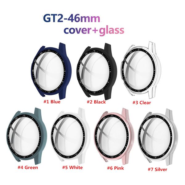 GT2 PC 360 Жесткие чехлы с закаленным стеклом в пределах градуированного BEZEL 46 мм для часов Huawei Watch GT 2 Cover Полный экран защитный чехол