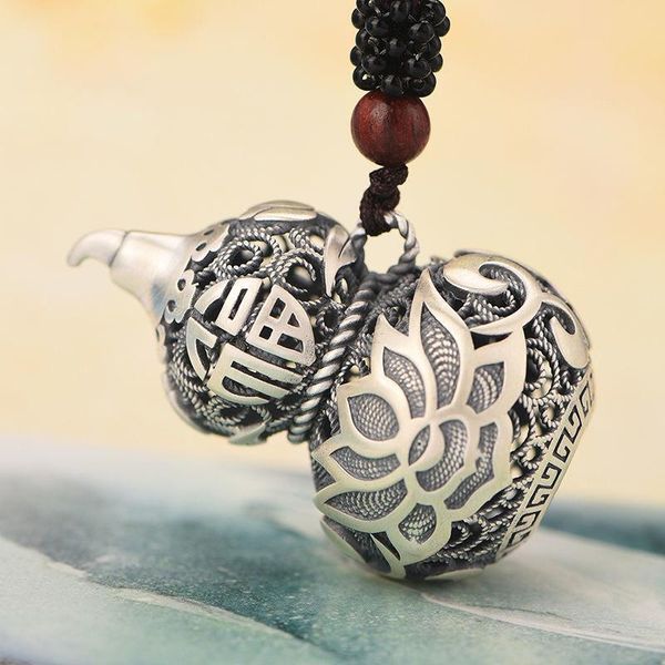 

chains style gourd pendant male necklace female openable retro silver jewelry couple accessories