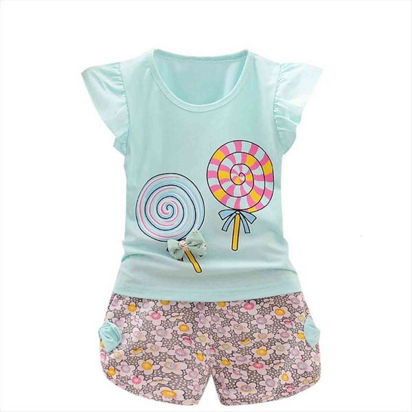 

2pcs toddler kids baby girls outfits lolly t shirt short pants clothes summer for 5 years roupa menina, White