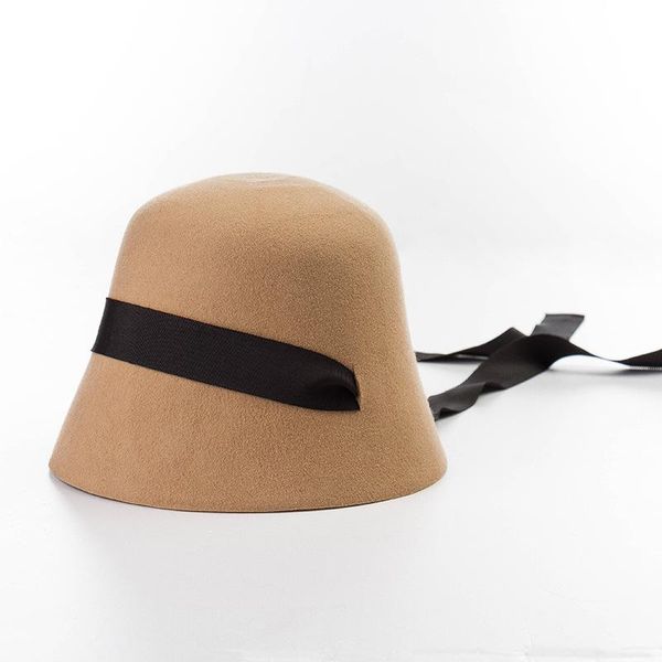

stingy brim hats japan autumn winter fashion bandage real woolen fedoras hat women casual wool felt bucket female vintage top, Blue;gray