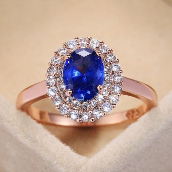

wedding rings caoshi noble deep blue oval crystal for women vintage style engagement jewelry wife's anniversary gifts, Slivery;golden