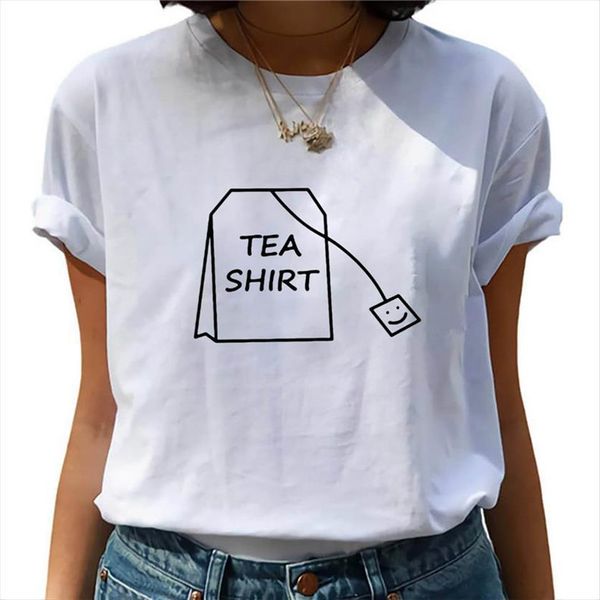 

tea printed summer leisure womens white round neck short sleeve simple female