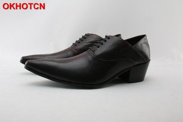 

dress shoes pointed toe genuine leather formal men dark red okcn business office flats luxury fashion lace up oxford for, Black