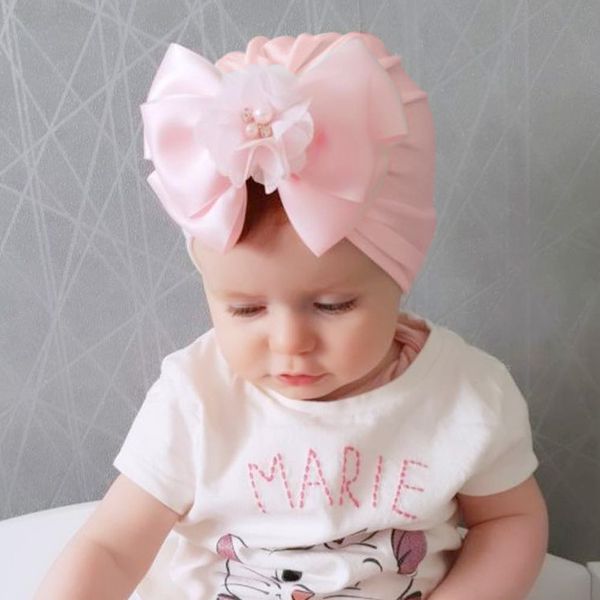 Bonés Bonés Bonés Big Bow Turbante Cabelo Bowknot Rhinestone Cabeça Cabeça Para Recém-nascidos Crianças Indian Flower Flower Cover ToDdler Bow Beanie Beanie Color Sólido KBH74