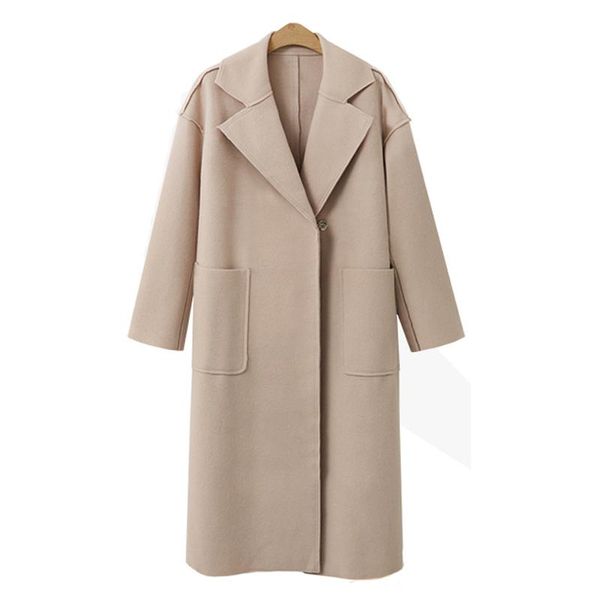 

women's wool & blends zenghuilin winter women elegant long coat with belt solid color sleeve chic outerwear ladies jackets overcoat 202, Black