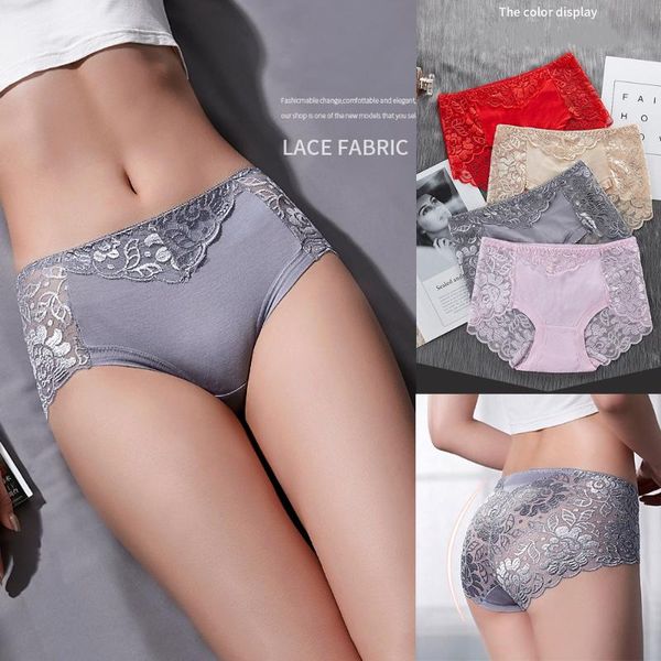 

women's panties cotton underwear fashion lace hollow out briefs mid-waist female, Black;pink