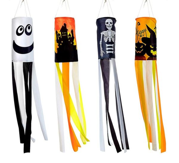 Zucca di Halloween Fantasma Manica a vento Striscione da appendere Decorazione Bandiera Cartello da appendere per decorazioni per feste in cortile anteriore nero arancione bianco