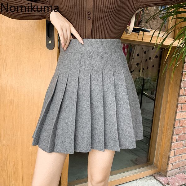 

nomikuma a-line high waist pleated mini skirt fashion kintted skirts jupe autumn casual short bottoms winter clothes 3c999 210514, Black