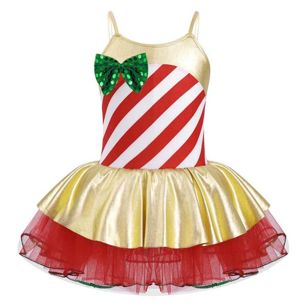 Kids Girls Ballet Class Dancewear Abbigliamento Costumi da ballerina Fata Party Stripes Paillettes Tulle Tutu Dress for Stage Performance G1026