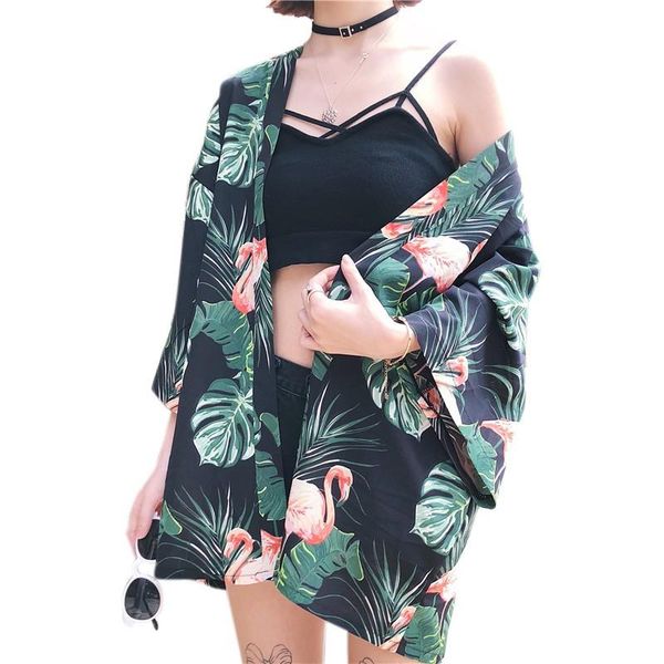 

fahsion harajuku blouse women loose causal floral printed shirt cardigan ladies summer vintage blusas female women's blouses & shirts, White