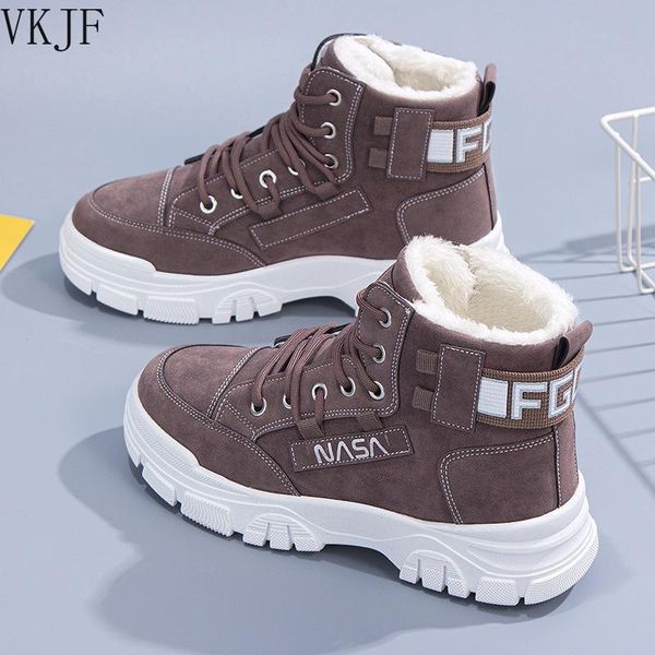 

boots snow women shoes warm plush fur ankle winter female slip on flat casual 2021 waterproof ultralight footwear, Black