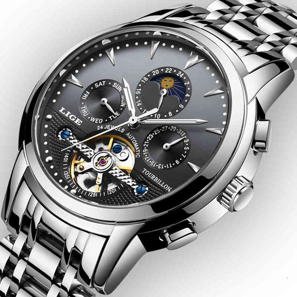 

luxury mark luik 2019 new men automatic mechanical watches men fully steel business watertight sports relogio masculino, Slivery;brown