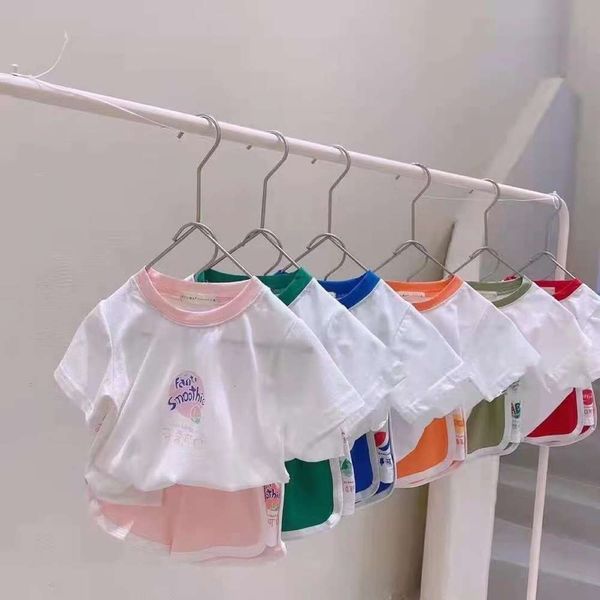 

summer children's short sleeve suit net red baby cotton t-shirt shorts korean wear, White