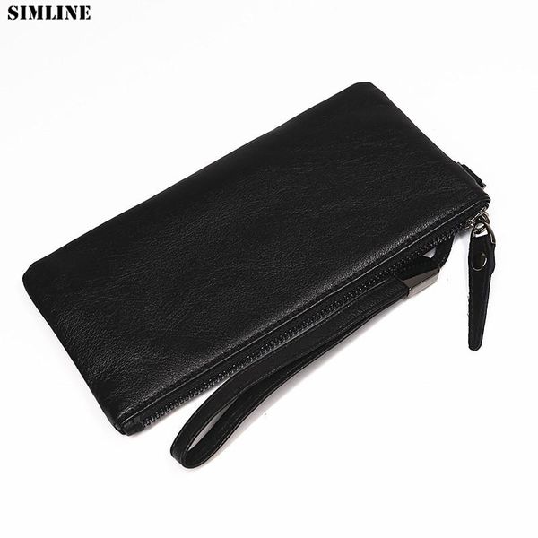 

genuine leather wallet for men women soft cowhide vintage long purse zipper clutch bag with card holder phone pocket wallets, Red;black