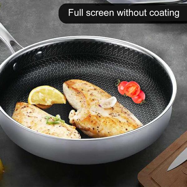 

household non-stick pan honeycomb 304 stainless steel frying without oil smoke wok phosphorus pans