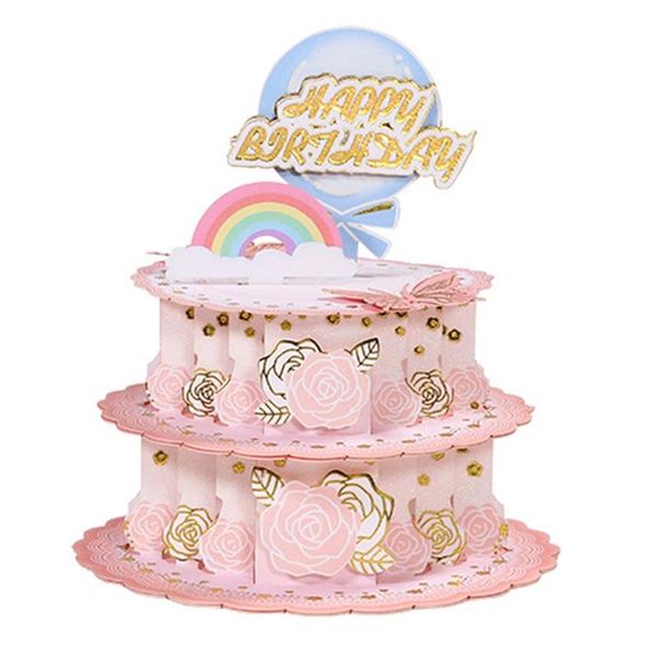 

greeting cards 900a 3d -up cake card for happy birthday mother's day wedding party anniversary graduation with envelope