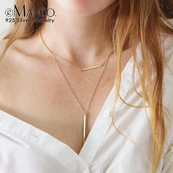 

pendants e-manco 925 sterling silver pendant necklace for women punk style stick statement necklaces chain friendship fine jewelry, Black