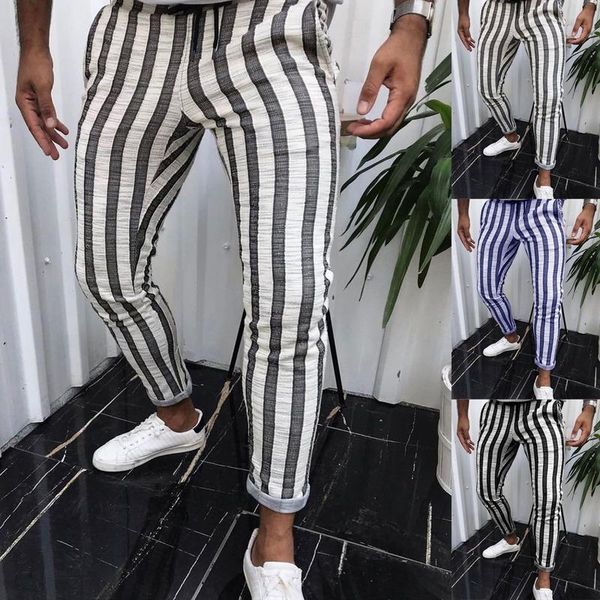 

ropa de hombre 2021 european american men's striped color matching casual fashion pants, Black