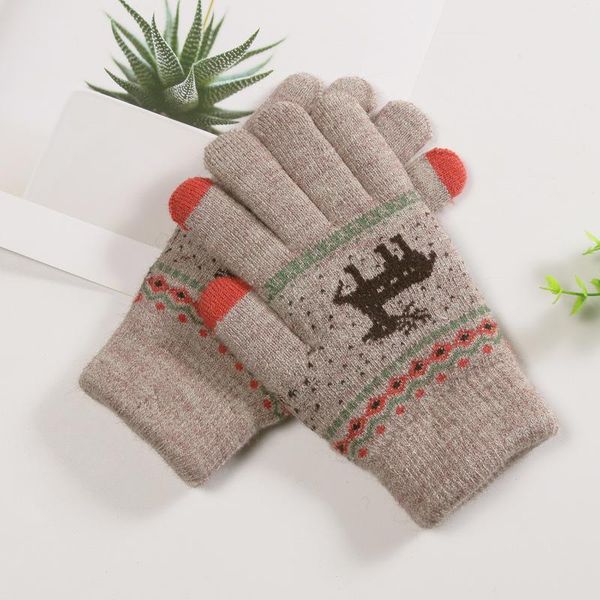 

five fingers gloves tj-tianjun female autumn winter warm antiskid student couple knitting wool mittens riding touch screen full finger, Blue;gray
